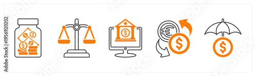A set of 5 mix icons as saving, balance, online banking