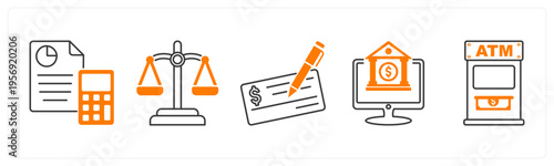 A set of 5 mix icons as budget, balance, cheque