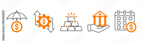 A set of 5 mix icons as money insurance, money management, billion
