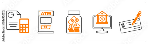 A set of 5 mix icons as budget, atm, saving