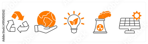 A set of 5 mix icons as recycle, save earth, eco bulb
