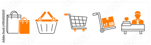 A set of 5 mix icons as shopping bag, shopping basket, shopping cart