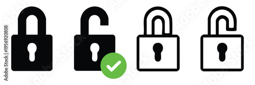 A set of four padlock icons in different styles and colors