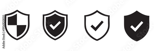 Free Download Collection of shield icons with checkmarks and patterns in black and white for protection concepts - GFXLoad