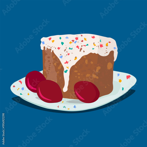 Traditional Easter Cake with Red Eggs and Sprinkles – Festive Holiday Illustration