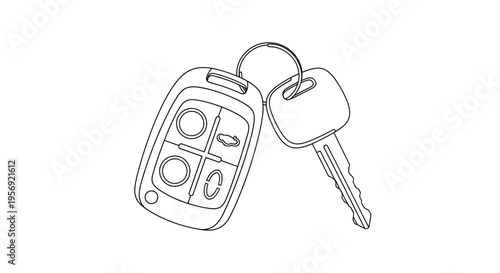 Vector illustration of a car key fob and key