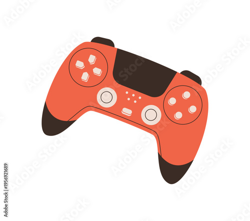 Modern flat gamepad joystick icon in red and black. Controller device as essential gadget for video game player. Pad design with y2k style, perfect for videogame technology or digital entertainment