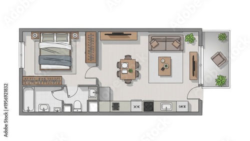 Modern Apartment Floor Plan with Living Area and Bedroom