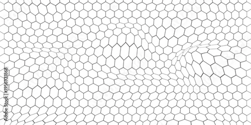 Fishing or soccer net. Repeated hexagon pattern. Black wired mesh texture isolated on white background. Metallic or fabric fence, cage or lattice structure. Vector graphic Illustration.