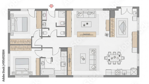 Detailed Architectural Drawing of a Modern Three-Bedroom Apartment Layout