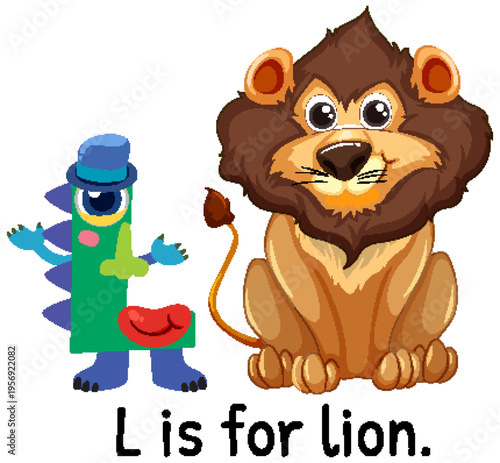 Playful Alphabet Illustration with Lion Character