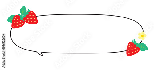 いちごと花の対角配置楕円吹き出し かわいい会話フレーム