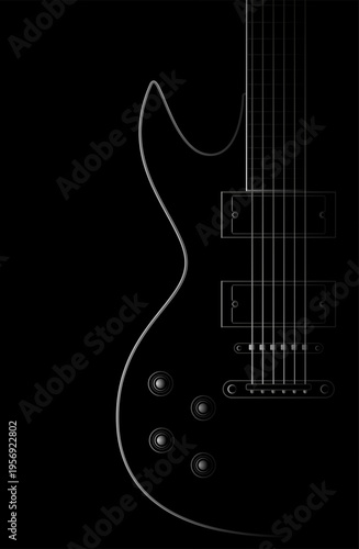 An electric guitar outline on a black background. Advertising poster for a music instrument store. Sketch for use in creative work.