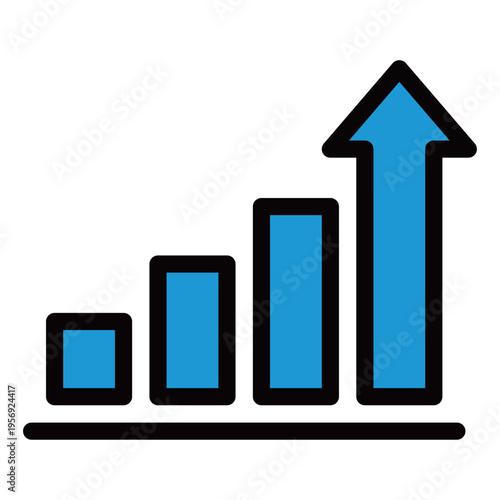 突き抜ける成長を表現した棒グラフ上昇矢印アイコン（2色・青・急成長・ブレイクスルー・目標達成）