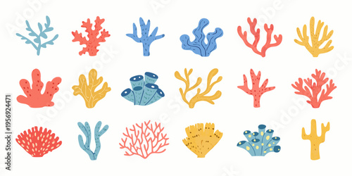 Colorful coral reef illustration featuring diverse aquatic plant life