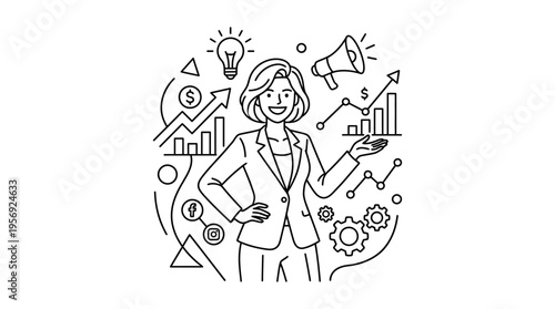 Businesswoman Presenting Growth and Marketing Concepts