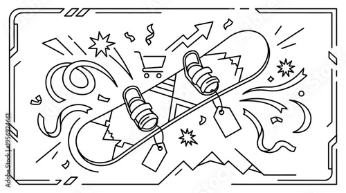 Snowboard with Sale and Promotion Elements