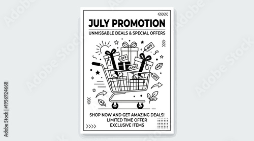July Promotion Sale Poster with Shopping Cart