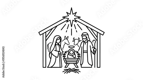 Nativity Scene in Minimalist Black and White