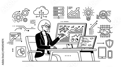 Businesswoman Analyzing Financial Data on Computer