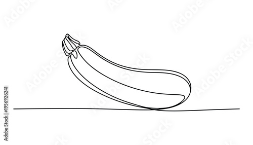 One continuous line illustration of an Courgette vegetable, isolated on white background.