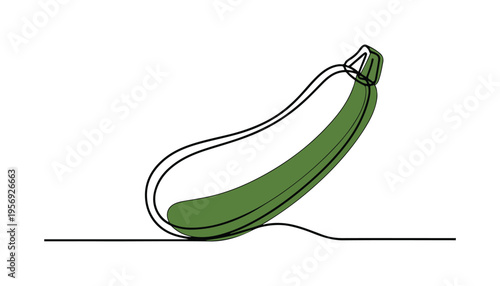 One continuous line illustration of an Courgette vegetable, isolated on white background.