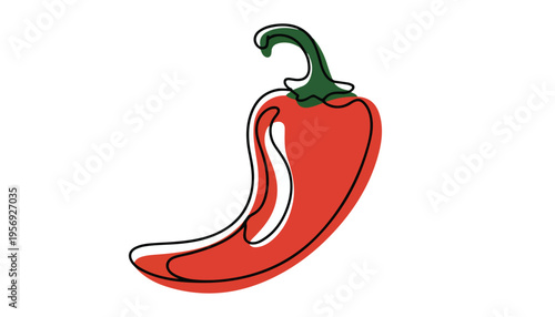 One continuous line illustration of an Chilli peppers vegetable, isolated on white background.