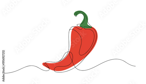 One continuous line illustration of an Chilli peppers vegetable, isolated on white background.
