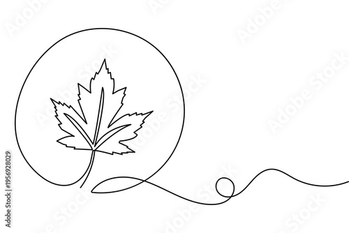 Autumn leaf single line art simple minimalist outline vector isolated design