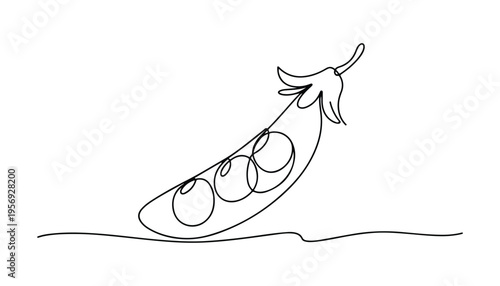 One continuous line illustration of an Peas vegetable, isolated on white background.
