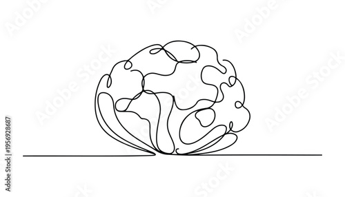 One continuous line illustration of an Cauliflower vegetable, isolated on white background.