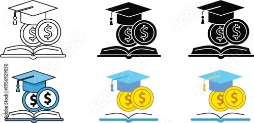 Financial literacy icons set multiple style collection.