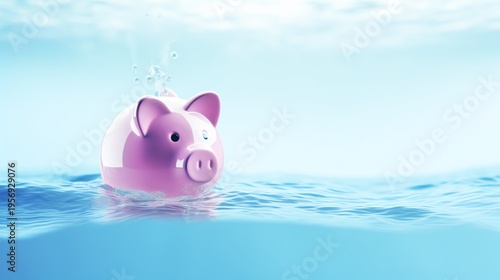 Piggy bank floating in water, symbolizing savings.