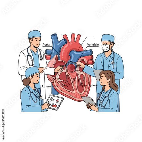 Medical Team Studying Heart Anatomy with Doctors and Nurses in a Clinic