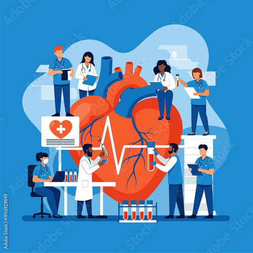 Medical Team Studying Heart Health, Cardiology Research, Healthcare Professionals
