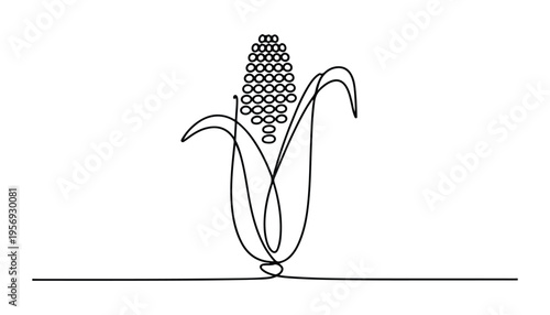 One continuous line illustration of an Corn vegetable, isolated on white background.