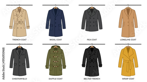 Vector Fashion Coat Styles Collection Illustration