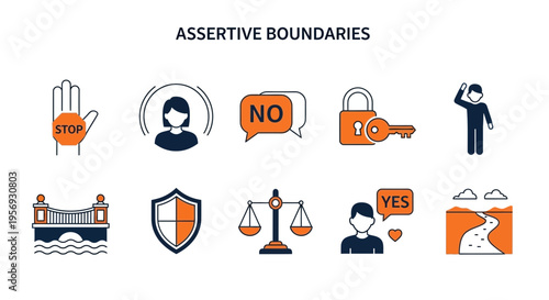 Assertive boundaries icons for personal limits.
