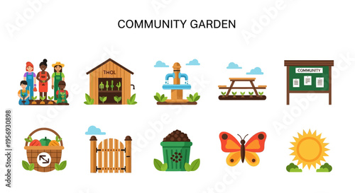 Community garden icons and symbols.