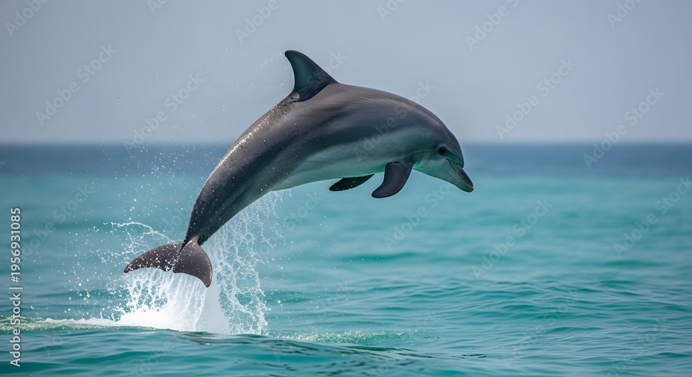 Fototapeta premium Dolphin leaping out of ocean water with splash