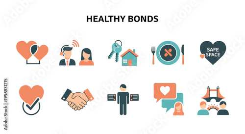 Healthy bonds and relationships icons.