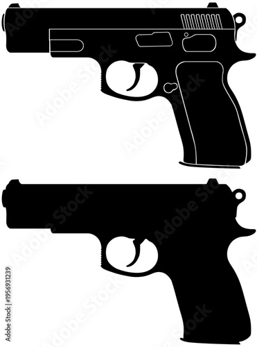 CZ 75 B pistol silhouette vector illustration