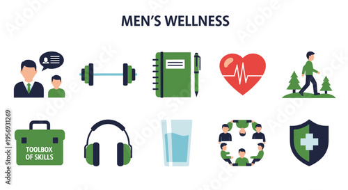 Mens health and wellness concept icons.