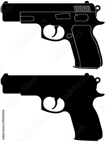CZ 75 B pistol silhouette vector illustration