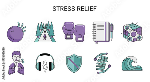 Stress relief icons and symbols collection.