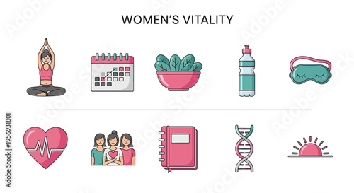 Womens vitality and healthy lifestyle icons.