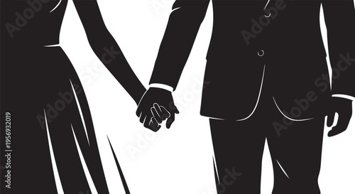 Couple holding hands in love and partnership together forever