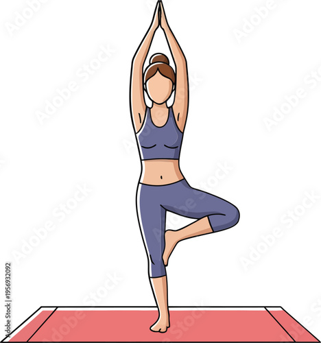 Young Woman Practicing Yoga Tree Pose on Mat for Wellness and Balance