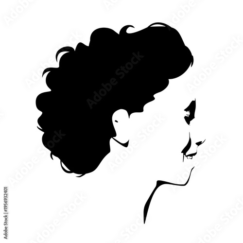 Young woman face side view in low key style. Elegant silhouette of a female head. Positive emotions.