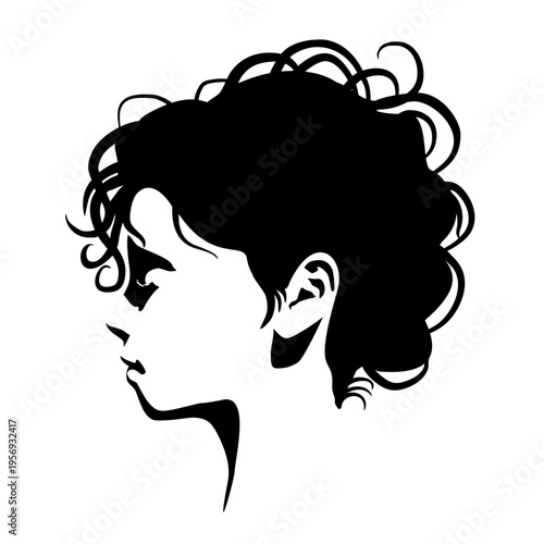 Young woman face side view in low key style. Elegant silhouette of a female head. Woman with closed eyes.